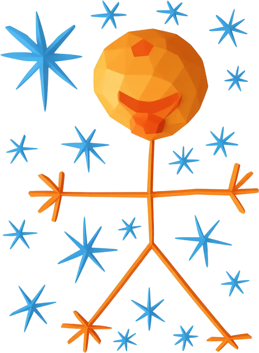 Vaikiška iliustracija su veiduku ir žvaigždėmis