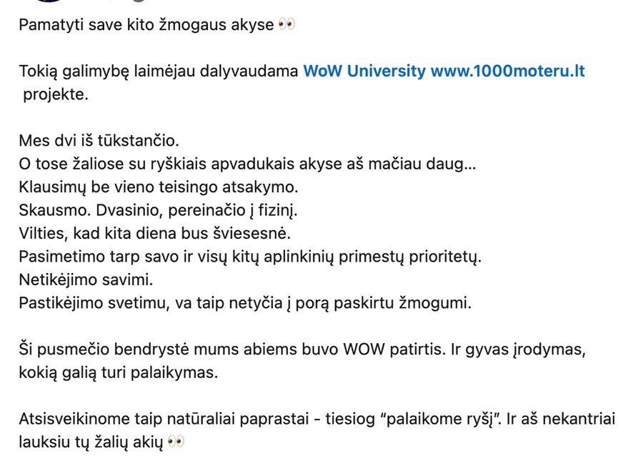 Mentorystės įrašas socialiniame tinkle