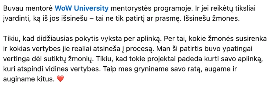 Mentorystės atsiliepimas